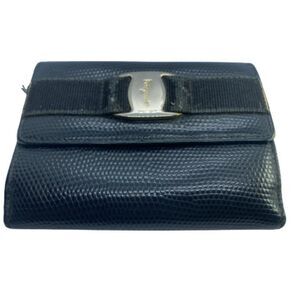 Authentic Salvatore Ferragamo Vara Black Textured Leather Bifold Wallet *FLAWS*
